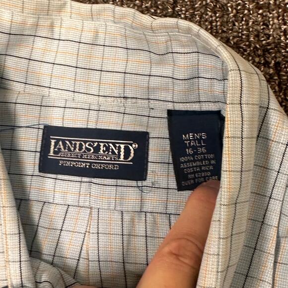 Lands End Shirt‎ Men’s Size 16-36 Tall Pinpoint Oxford Blue Pinstripe Button Up - Picture 4 of 6
